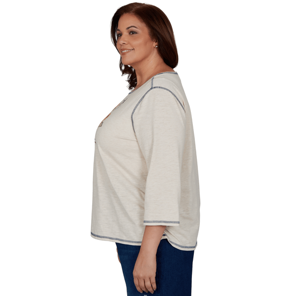 Plus Size Alfred Dunner Tuscany Sunflower Embroidered Blouse