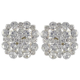 Roman Silver-Tone Round Pave Crystal Clip Earrings