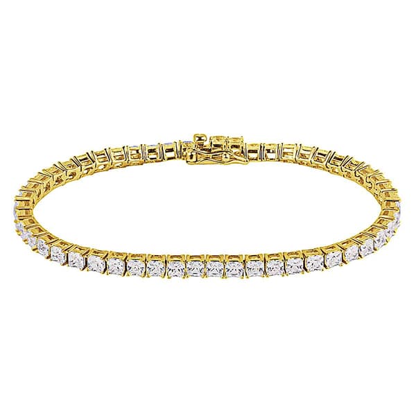 Gold Plated CZ Square Tennis Laydown Tennis Bracelet - image 
