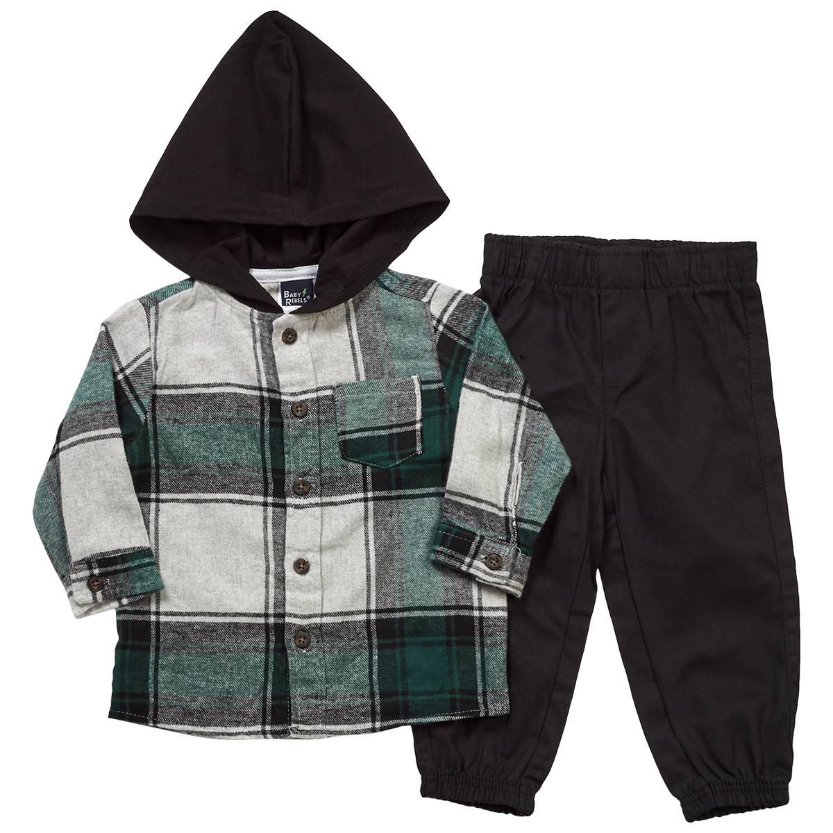 Baby Boy (12-24M) Baby Rebels(R) Hooded Flannel Top & Pants Set