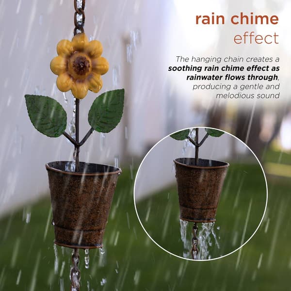 Alpine Metal Hanging Sunflower Pot Chain Rain Catcher