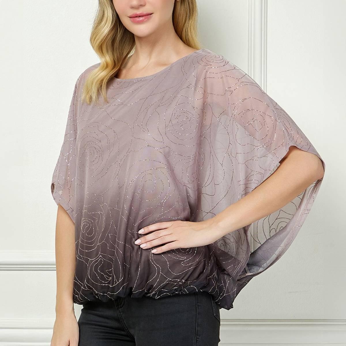 Womens Sara Michelle Batwing Sleeve Ombre Glitter Swirl Blouse