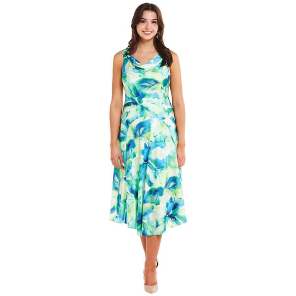 Womens Robbie Bee Sleeveless Abstract Satin Drape A-Line Dress - image 