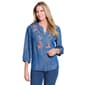 Womens Multiples 3/4 Sleeve Embroidered Floral Tencel Blouse - image 1