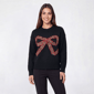 Womens By Design Long Sleeve Plaid Bow Pullover Sweater - image 2