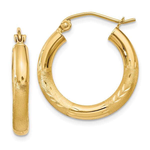 Gold Classics&#40;tm&#41; 14kt. Dimond Cut 20mm Round Hoop Earrings - image 