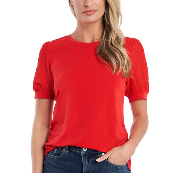 Womens Cece Short Clip Dot Sleeve Crew Neck Blouse