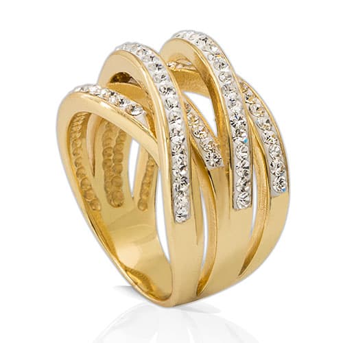Yellow Flash Plated 5 Row Pave Crystal Wrap Ring