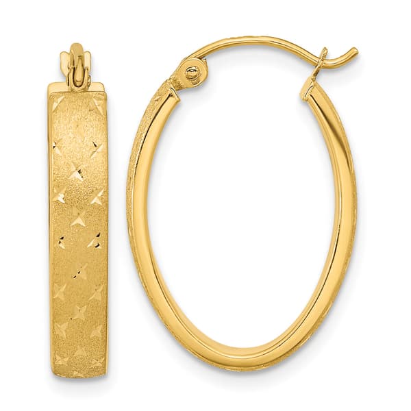 Gold Classics(tm) 14k Satin & Diamond Cut Hoop Earrings - image 
