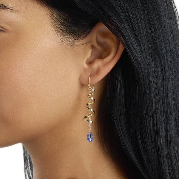 Athra 14kt. Gold over Brass & Blue Crystal Swirl Drop Earrings