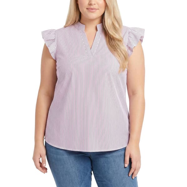 Plus Size NY Collection Flutter Sleeve Splitneck Print Poplin Sh - image 