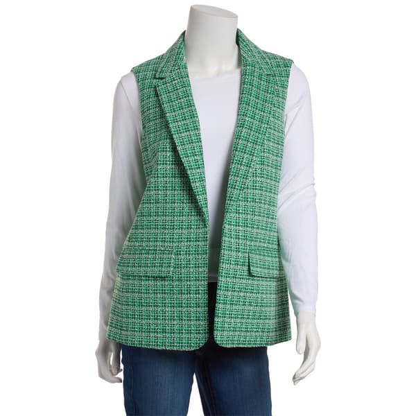 Womens Kasper Sleeveless Tweed Vest with Pockets - image 