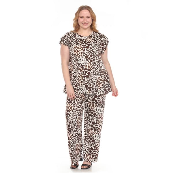 Plus Size White Mark Bold Leopard Print 2pc. Ruffle Sleeve Set
