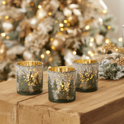 Melrose Frosted Pine Mercury Glass Candle Holder - Set of 3