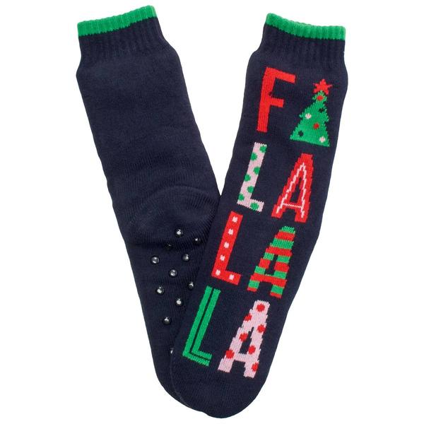 Womens Fuzzy Babba Christmas Fa La La La Cozy Slipper Socks