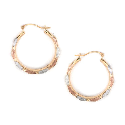 Candela 14kt. Tri-Color Aztec Stone Hoop Earrings - image 