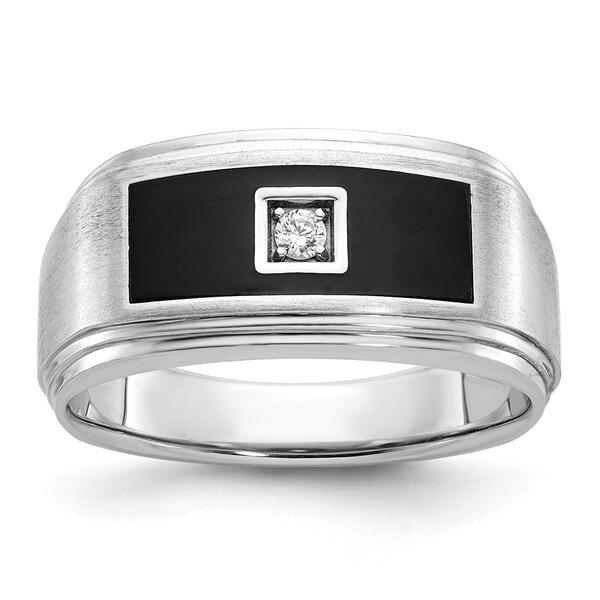 Mens Gentlemens Classics&#40;tm&#41; 14kt. White Gold Enamel & Diamond Ring - image 