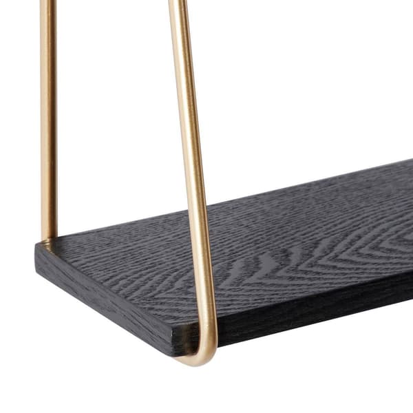 9th & Pike&#174; Gold Metal and Black Wood Hanging Wall Shelf