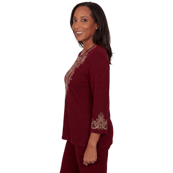 Womens Alfred Dunner Union Square Scroll Embroidered Ribbed Knit