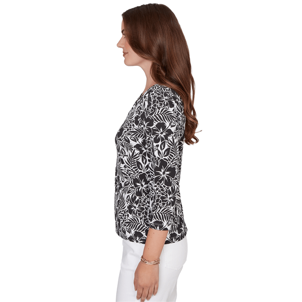 Petite Hearts of Palm Printed Essentials Floral V Neck Blouse