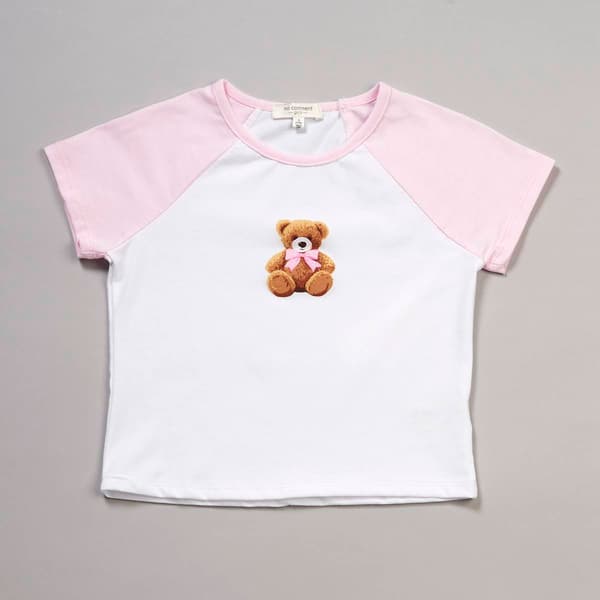 Girls (7-16) No Comment Teddy Bear Short Sleeve Raglan Tee - image 