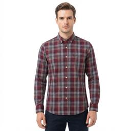 Mens Chaps Long Sleeve Stretch Plaid Button Down - Claret