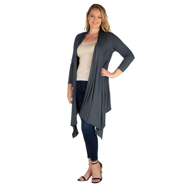 Plus Size 24/7 Comfort Apparel Extra Long Open Front Cardigan