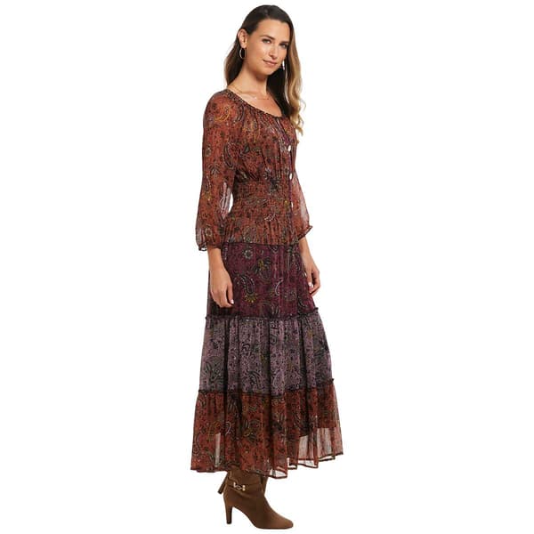 Womens Figueroa & Flower Long Sleeve Twin Paisley Tier Maxi Dress