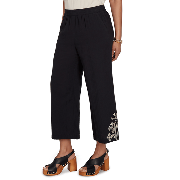 Womens Ruby Rd. Tropical Noir Embroidery Hem Wide Leg Pants
