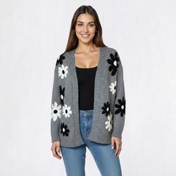 Petite Hanna & Gracie Long Sleeve Floral Open Front Cardigan