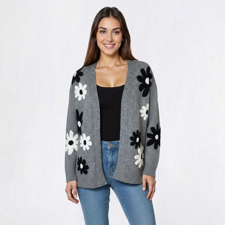 Petite Hanna & Gracie Long Sleeve Floral Open Front Cardigan