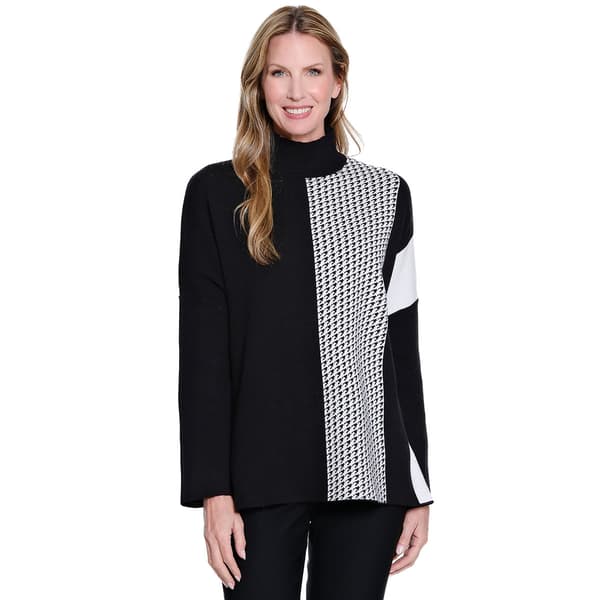 Womens Multiples Long Sleeve Houndstooth Color Block Sweater