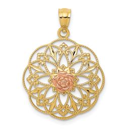 Gold Classics(tm) 14kt. Two-Tone Rose Round Filigree Pendant