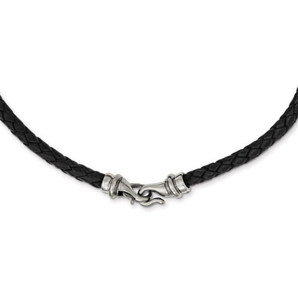 Mens Gentlemen's Classics&#40;tm&#41; Woven Steel & Black Leather Necklace - image 