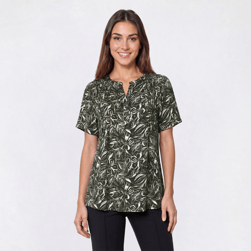 Womens Napa Valley Short Sleeve Floral Leaf Henley Blouse - image 