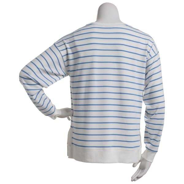 Womens Emily Daniels Long Sleeve Stripe Hacci Tee - Blue/Ivory