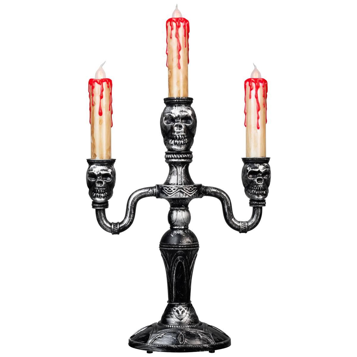 Open Video Modal for Northlight Seasonal 13.75in. Silver Skull Halloween Candelabra