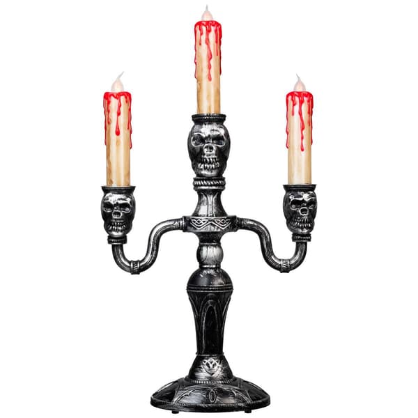 Northlight Seasonal 13.75in. Silver Skull Halloween Candelabra - image 