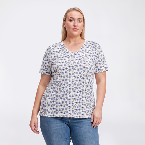 Plus Size Hasting & Smith Short Sleeve Floral & Leaf V Neck Tee - image 