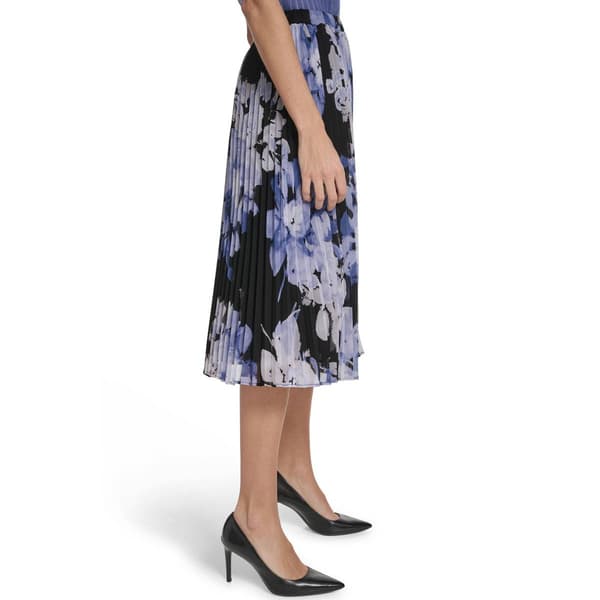 Womens Calvin Klein Pull On Floral Pleated Midi Skirt