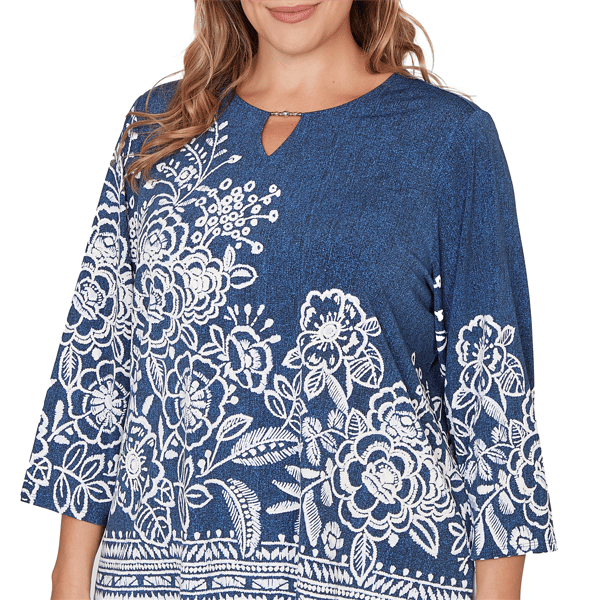Plus Size Alfred Dunner Classics 3/4 Sleeve Keyhole Floral Blouse