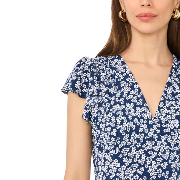 Petite MSK Flutter Sleeve V Neck Ditsy Floral Midi Dress