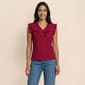 Womens Nicole Miller Cap Ruffle Sleeve V Neck Ribbed Blouse - image 3