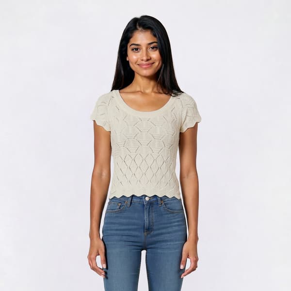 Juniors Pink Rose Short Sleeve Pointelle Knit Top