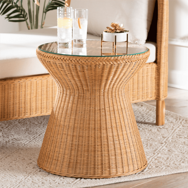 bali & pari Nina Bohemian Light Honey Braided Rattan End Table