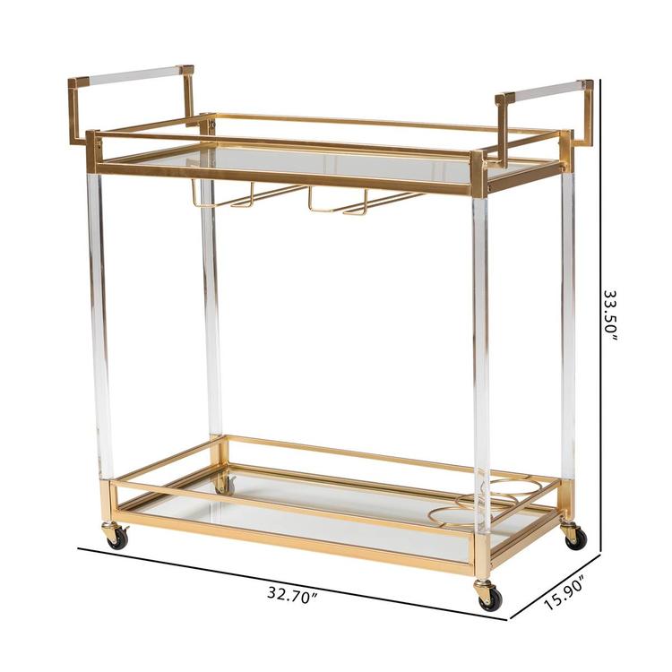 Baxton Studio Savannah Glam & Luxe Gold Metal Wine Cart