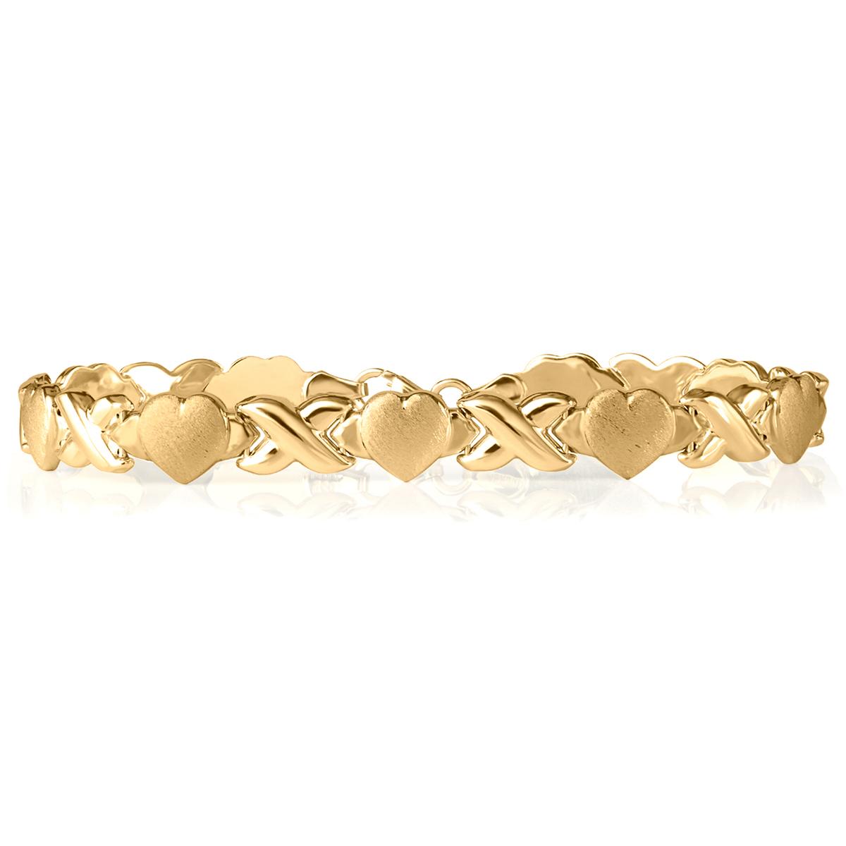 Yellow Gold Plated Hearts & Kisses Stampato Link Bracelet