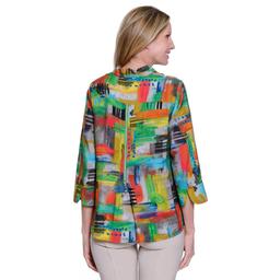 Plus Size Ali Miles 3/4 Sleeve Textured Abstract Blouse