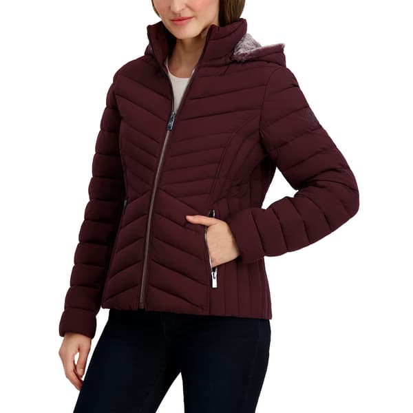 Plus Size Nautica Stretch Puffer Jacket with Faux Fur Lined Hood