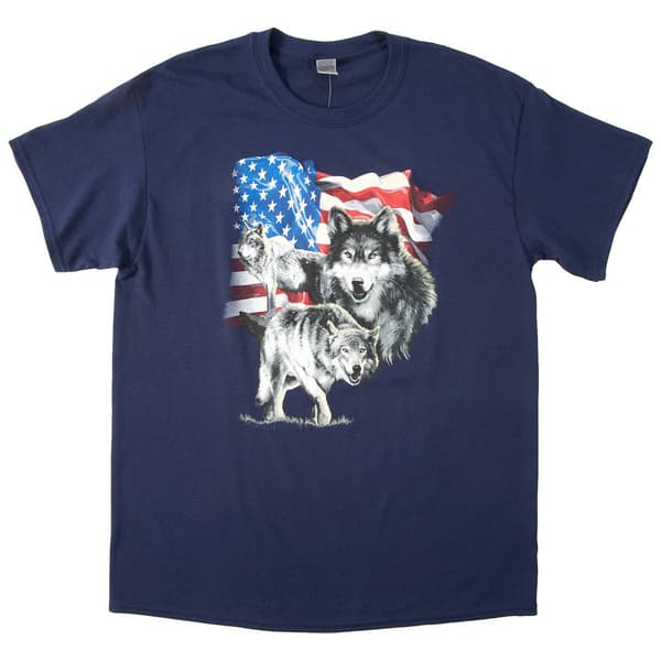 Mens Patriotic Wolf Pack Flag Short Sleeve Graphic T-Shirt - image 